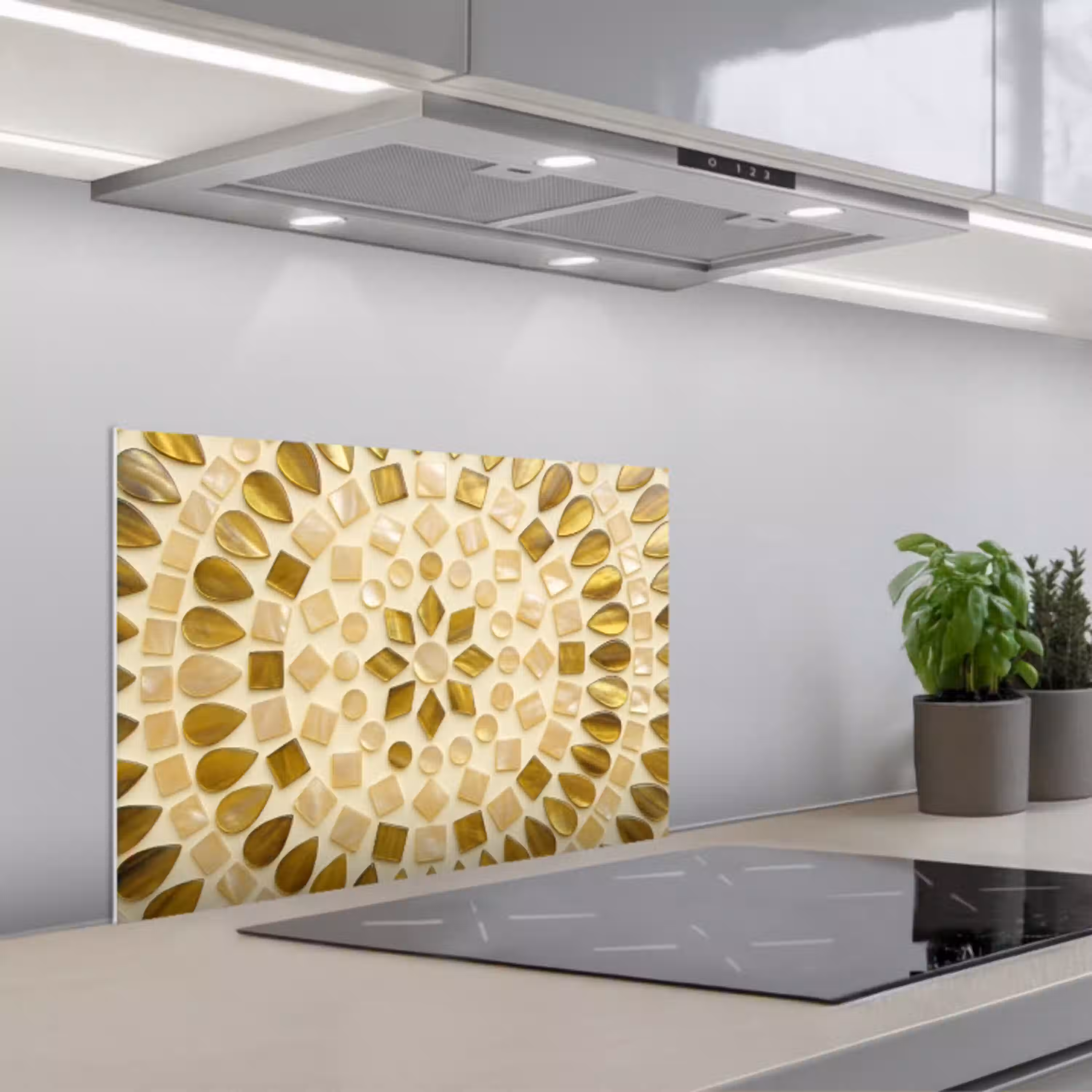 Patroon - Vormen - Mozaïek - Abstract - Goud keuken achterwand spatscherm klein -3d_schuin