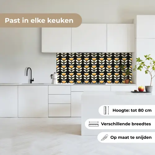 Retro - Bloem - Zwart - Okergeel keuken achterwand 2 middel 871 -sfeer4_NL