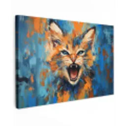 Kat - Kleurrijk - Oranje - Blauw Tuinposter op houten frame 2 cm dik klein -3d