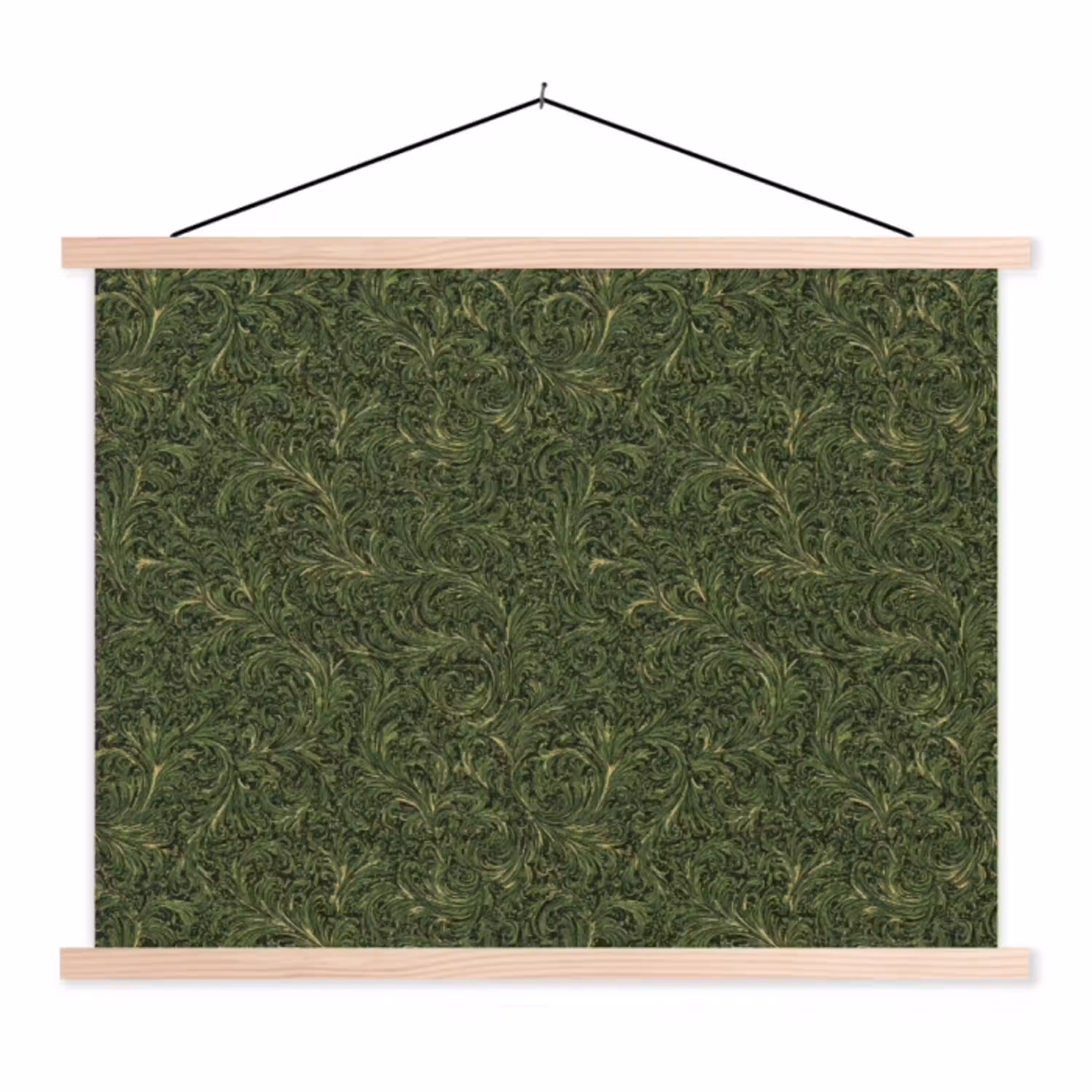 Donker - Groen - Krullend - Botanisch textielposter latten blank klein 122 -3d