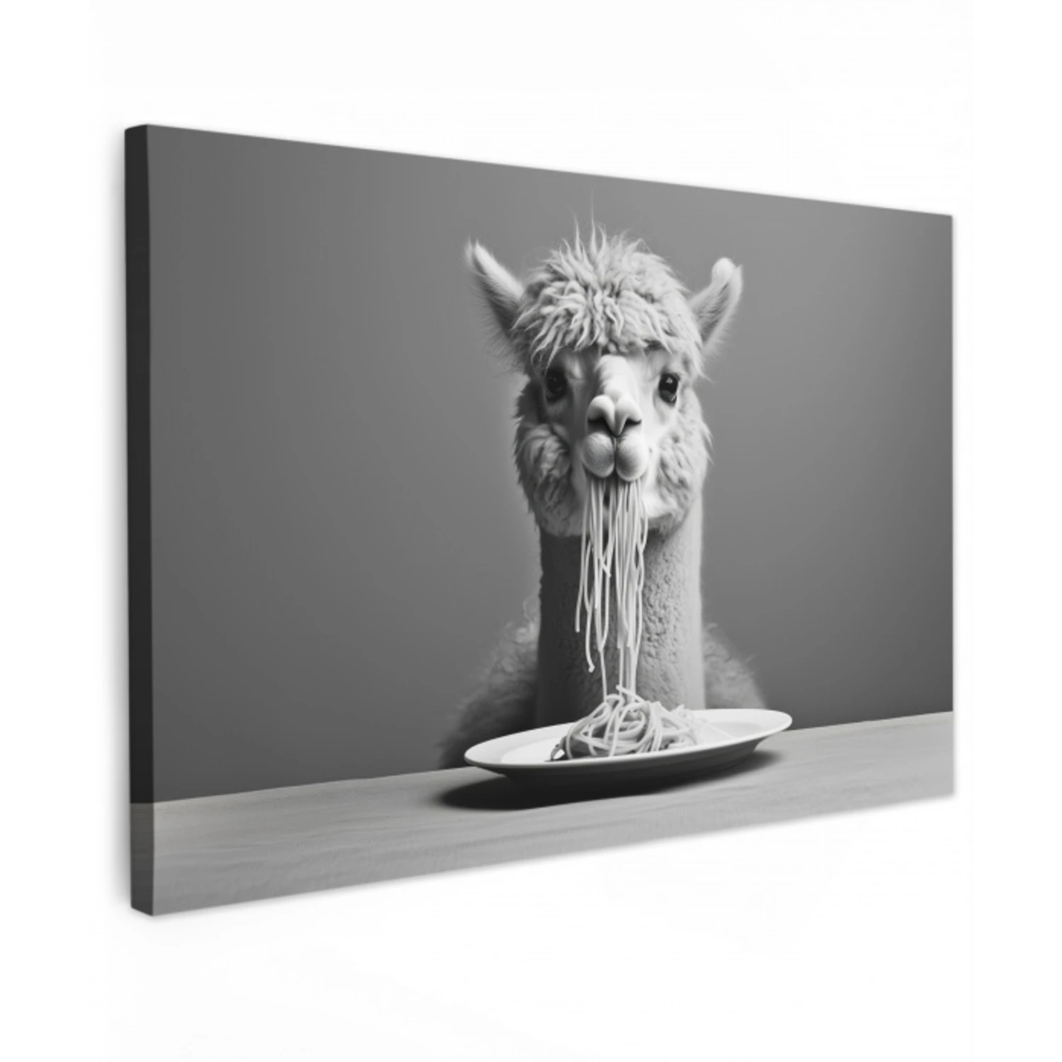 Alpaca - Pasta - Zwart - Wit - Grappig - Dieren Tuinposter op houten frame 2 cm dik klein -3d