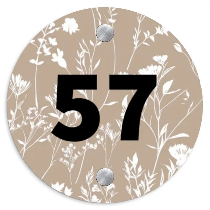 Beige bloemmotief - Traditioneel Naambord Rond klein -3d