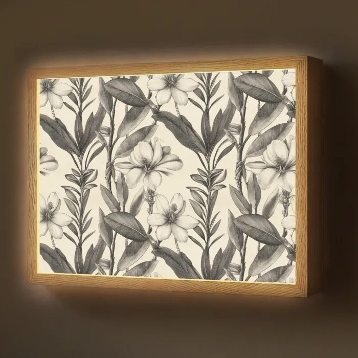 Klassiek - Botanisch - Zwart - Beige Light Box met batterij (Wandlamp) middel 907 -z3d_website