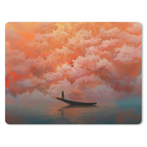 Zee - Boot - Wolken - Oranje muismat rubber klein -3d