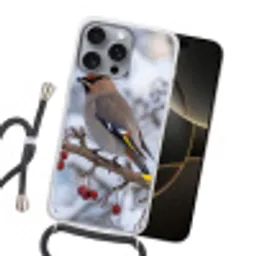 Pestvogel - Bessen - Winter - Natuur Hoesje iPhone 16 Pro Max met koord klein -sfeer1