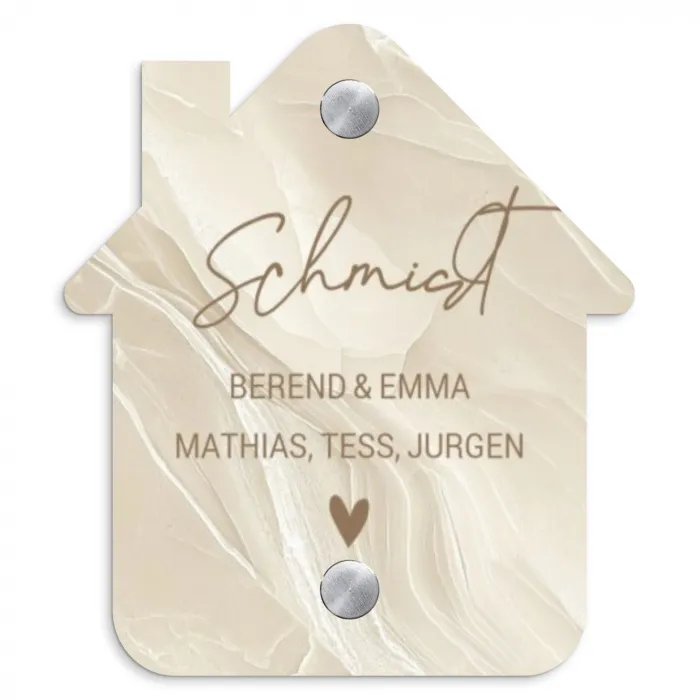 Beige - Marmer - Sierlijk Naambord Huisje klein -3d