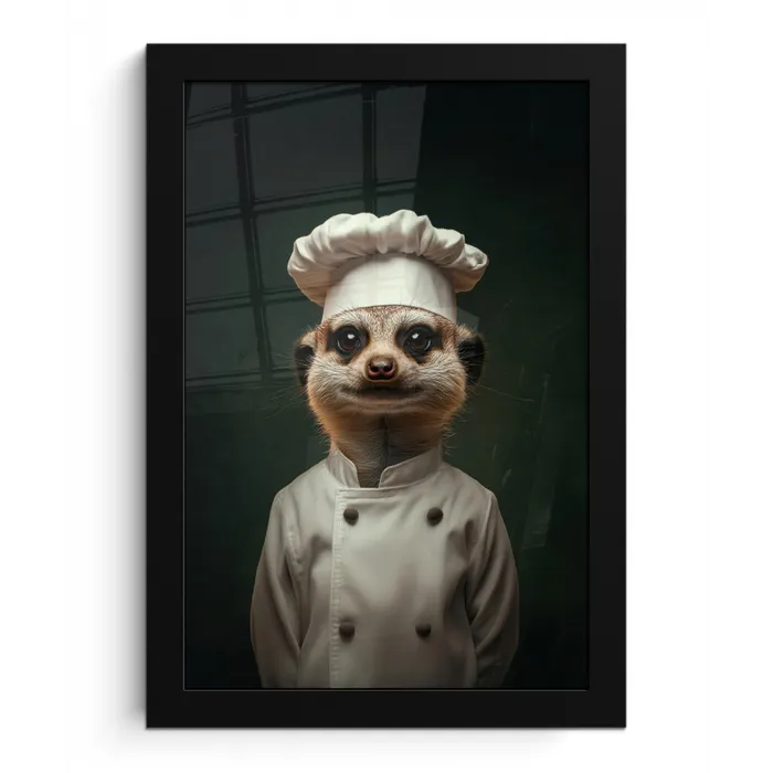 Dier - Kok - Stokstaartje fotolijst zwart zonder passe partout klein -3d
