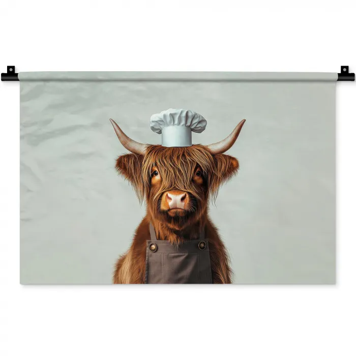 Schotse Hooglander - Bruin - Hoorns - Kokskleding Wandkleed katoen klein -zz3d