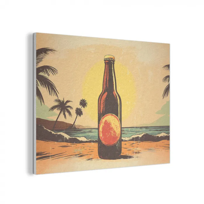 Bierfles - Zonsondergang - Palmbomen - Zee PET vilt klein -3d