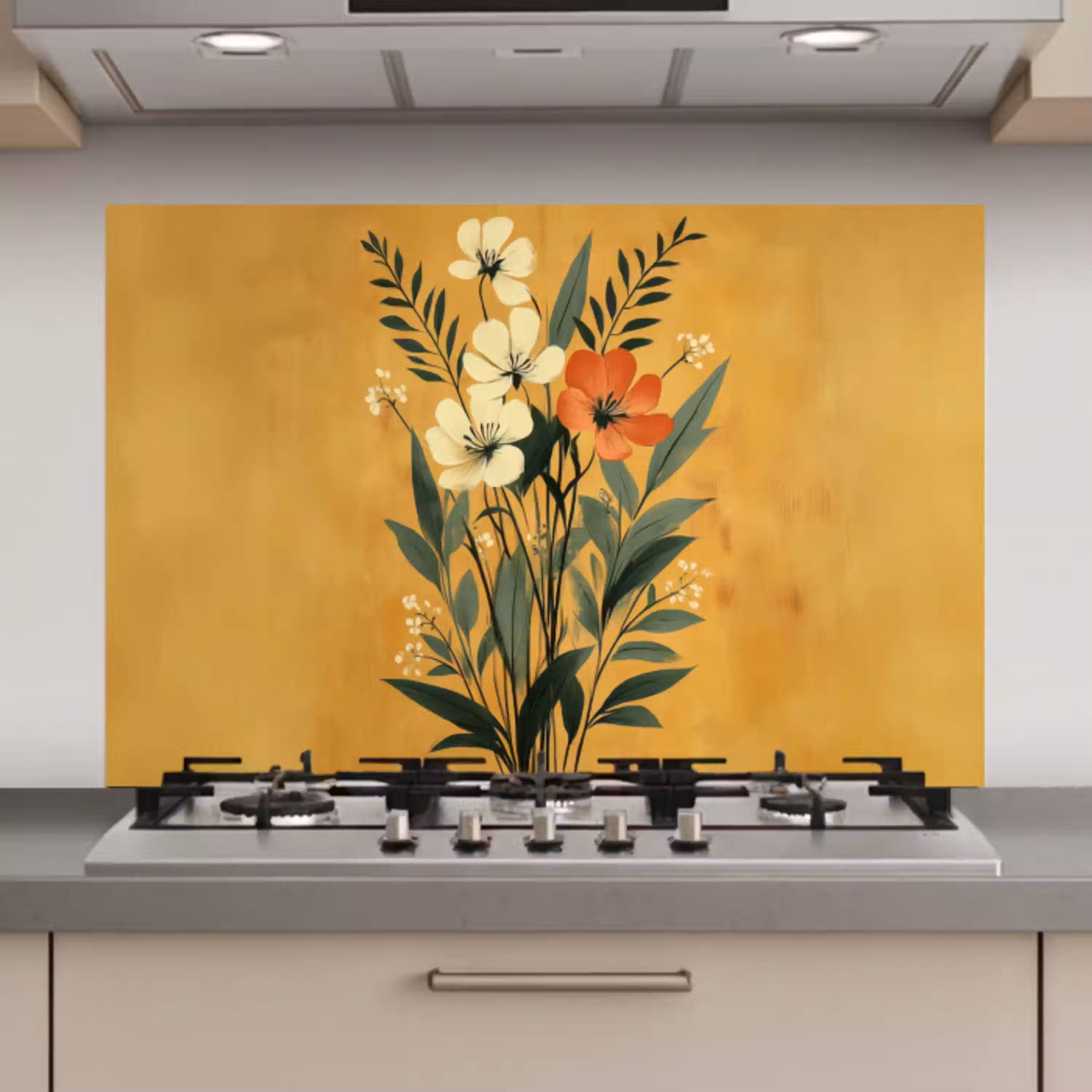 Bladeren - Boeket - Bloemen - Geel keuken achterwand spatscherm klein -3d_website
