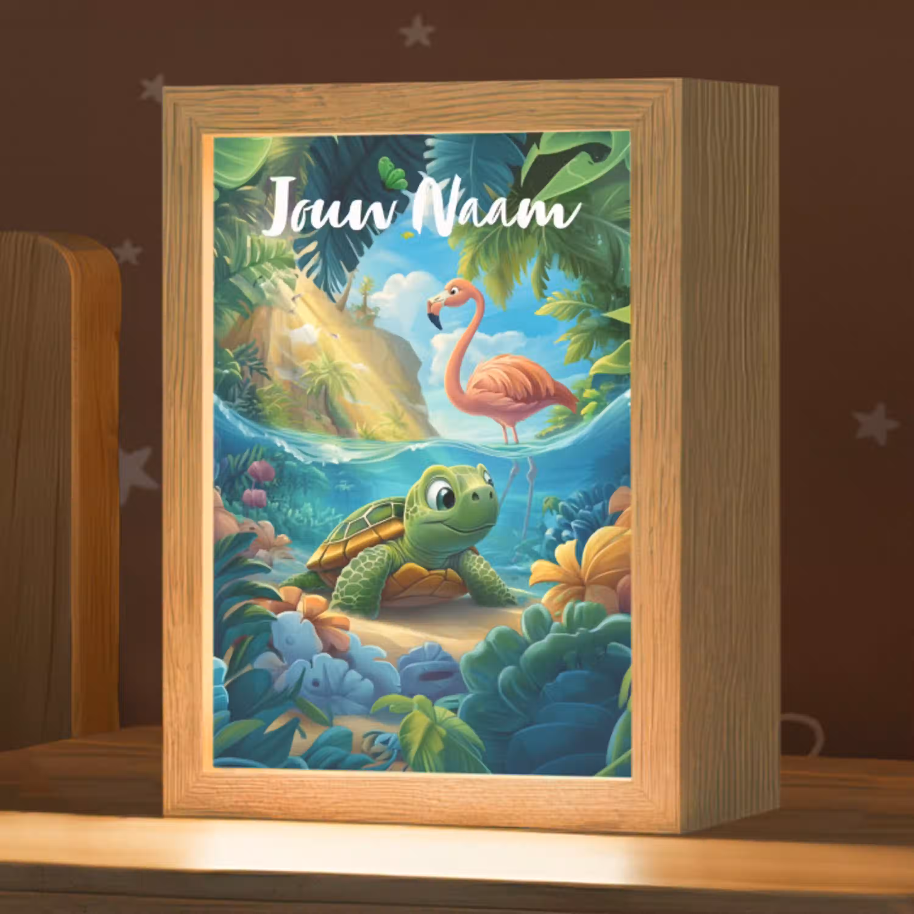 Schildpad - Flamingo - Tropisch - Oceaan Light Box met kabel (Kinderlampje) klein -zzz_3d_website