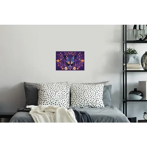 Sierlijk - Bloemen - Vlinder - Paars Muursticker klein -slaapkamer