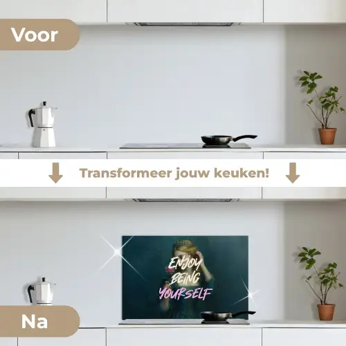 Vrouw - Roos - Quote keuken achterwand spatscherm klein -voor_na_NL