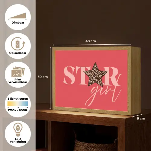 Star girl - Rood - Panter - Ster Light Box met batterij (Wandlamp) middel -USP_websiteoverzichtNL