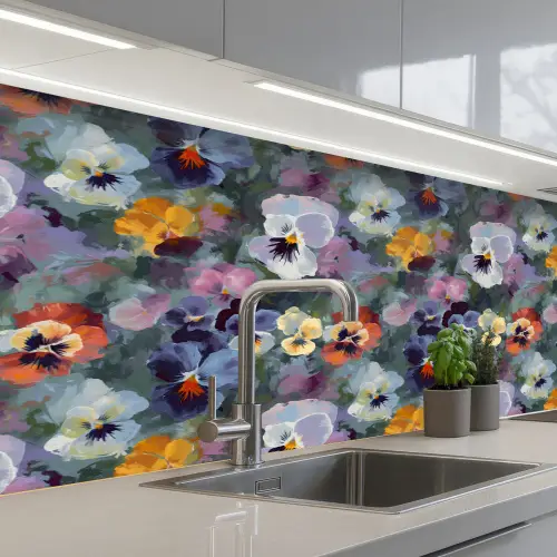 Pastel - Viooltjes - Groen - Patroon keuken achterwand 2 middel 871 -3d_schuin
