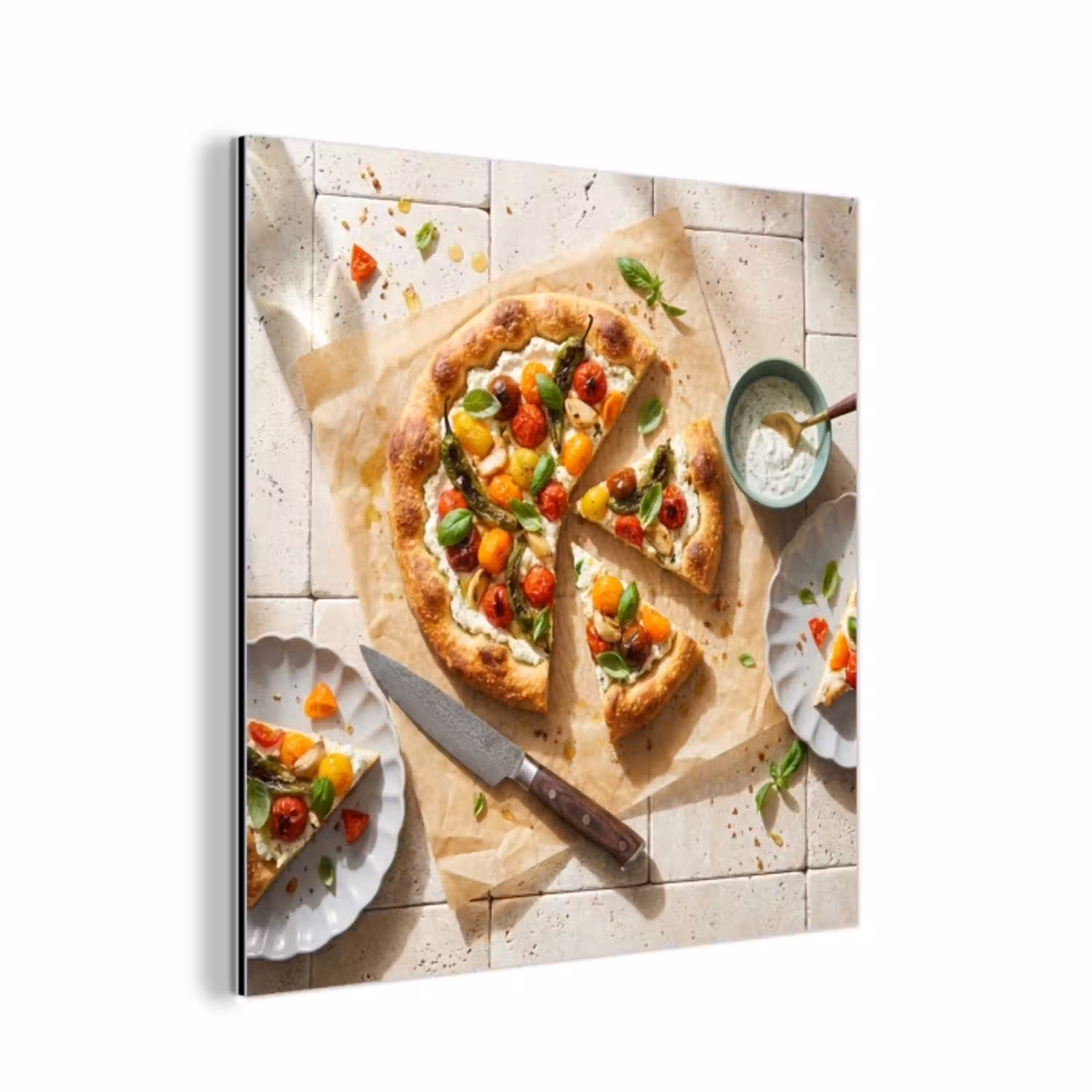 Eten - Tomaten - Basilicum - Maaltijd - Vers aluminium wit klein -3d