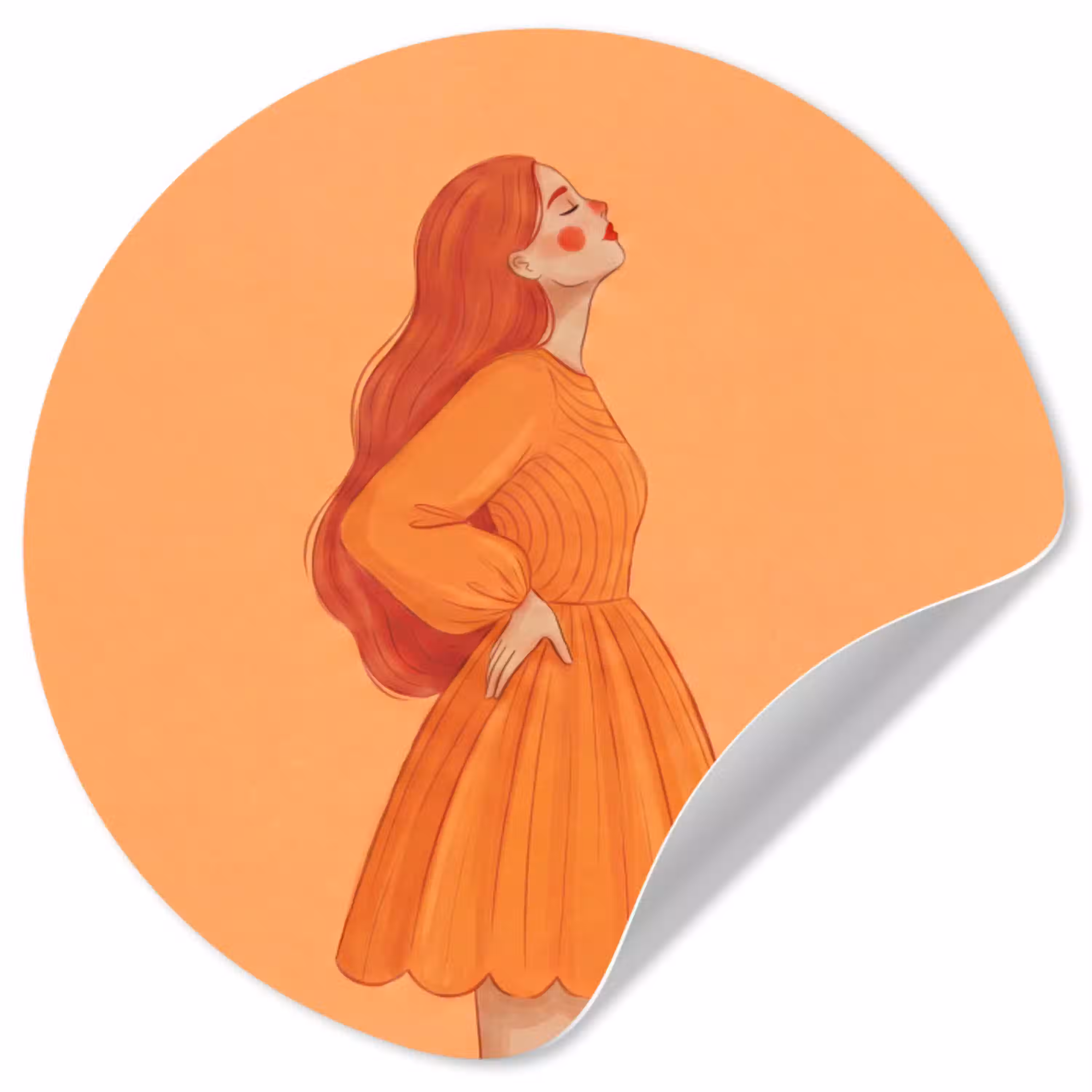 Vrouw - Profiel - Mensen - Modern - Oranje Wandcirkel behangsticker klein -3d