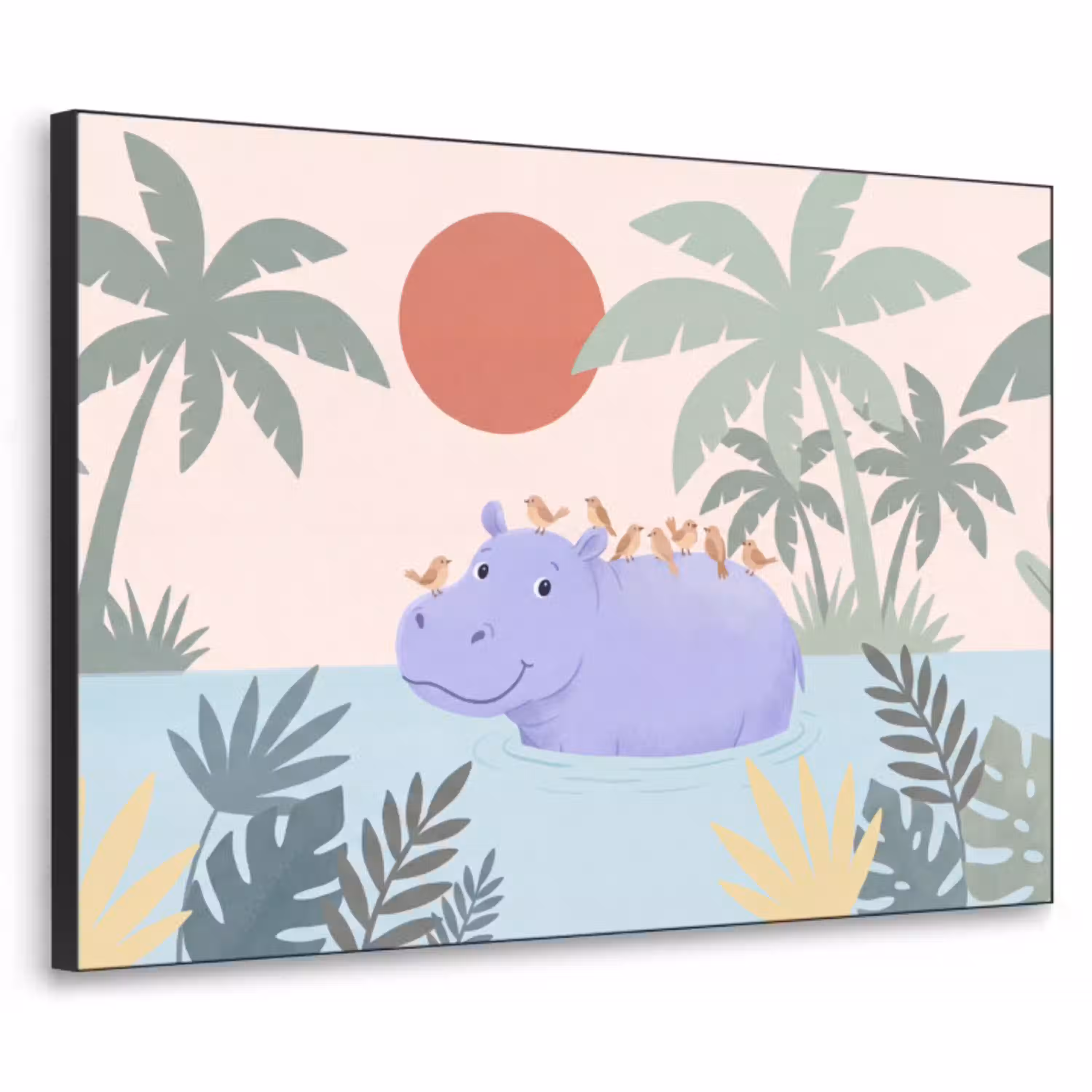 Dieren - Vogel - Water - Natuur - Illustratie Textielframe zwart klein -3d