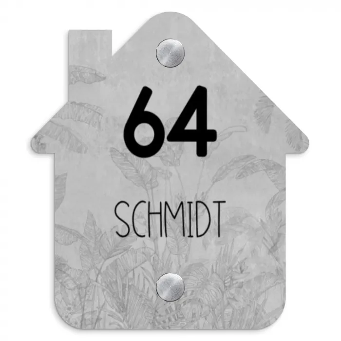 Grijs botanisch patroon - Modern Naambord Huisje klein -3d