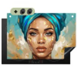 Portret - Vrouw - Schilderij - Blauw - Goud - Expressief Inductie beschemer met haakjes klein -3d