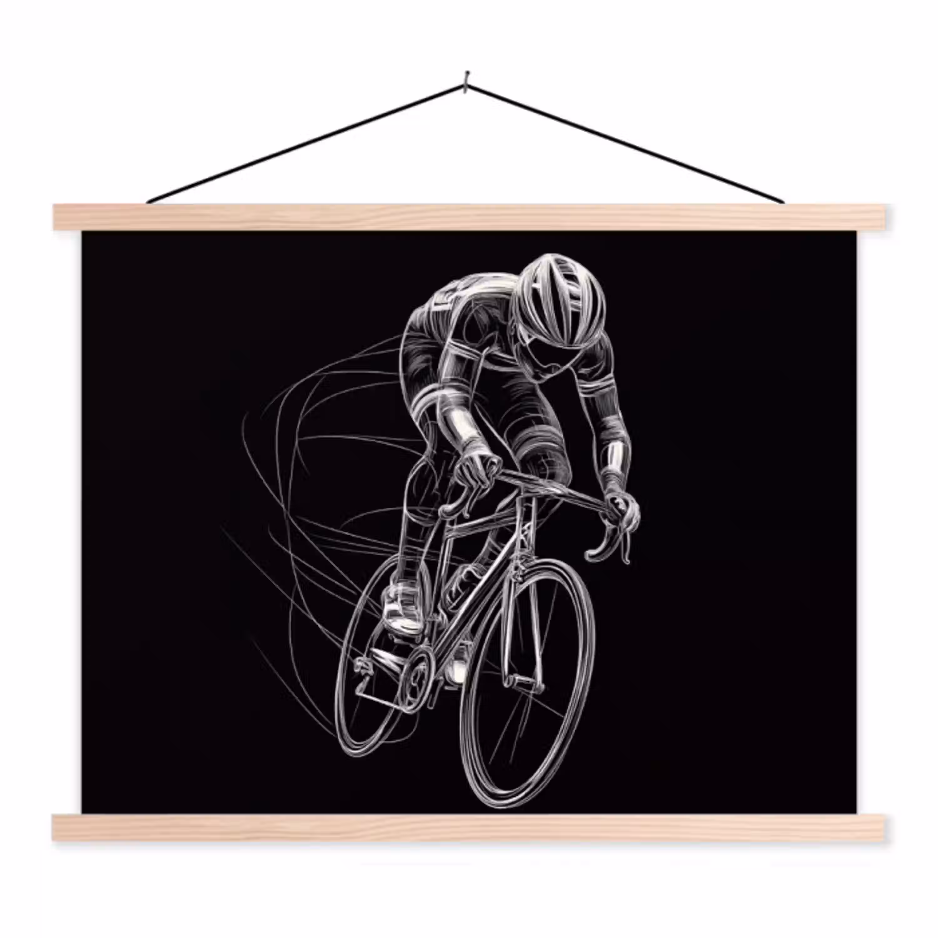 Lijntekening - Wit - Wielrennen - Snelheid textielposter latten blank klein -3d