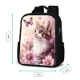 Kat - Paars - Vlinders - Bloemen Rugzak - Zwart middel -productfoto_formaten