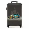 Blauwe auto met grijze vlammen NBS - Handbagage koffer - Unisex middel -productfoto_recht