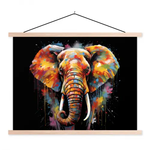 Olifant - Graffiti - Zwart - Dieren - Kleuren textielposter latten blank klein -3d
