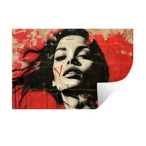 Graffiti - Vrouw - Rood - Street art - Banksy Muursticker klein -3d