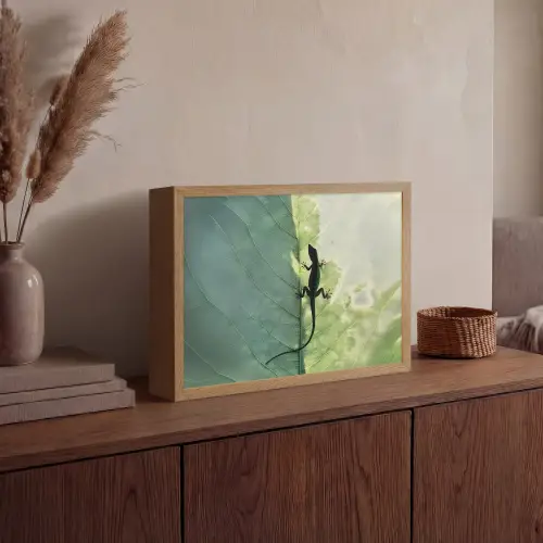 Hagedis - Blad - Nerven - Groen Light Box met batterij (Wandlamp) middel -sfeer2