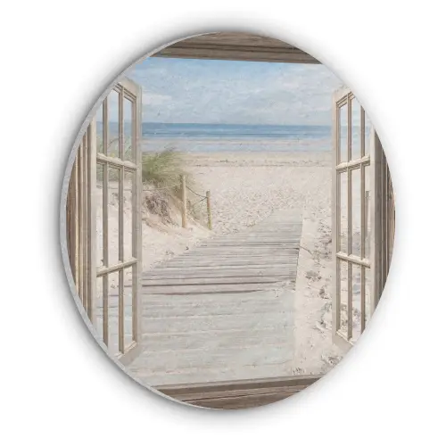 Doorkijk - Strand - Duinen - Pad - Landschap Akoestische PET Vilt - Rond klein -3d
