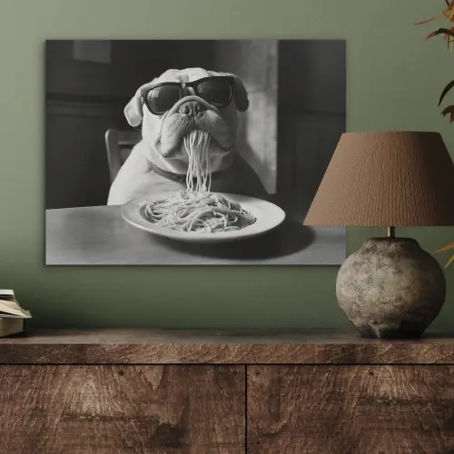 Hond - Bulldog - Pasta - Bril - Stoer - Dieren PET vilt klein -sfeer2