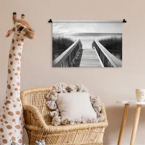Loopbrug - Hout - Strand - Zee Wandkleed katoen klein -wsfeer5_kind