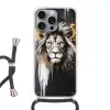 Leeuw - Portret - Verfspatten - Grijs Hoesje iPhone 16 Pro Max met koord klein -3d