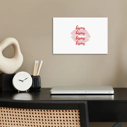 Bisous - Lip - Wit - Rood poster papier klein -sfeer1
