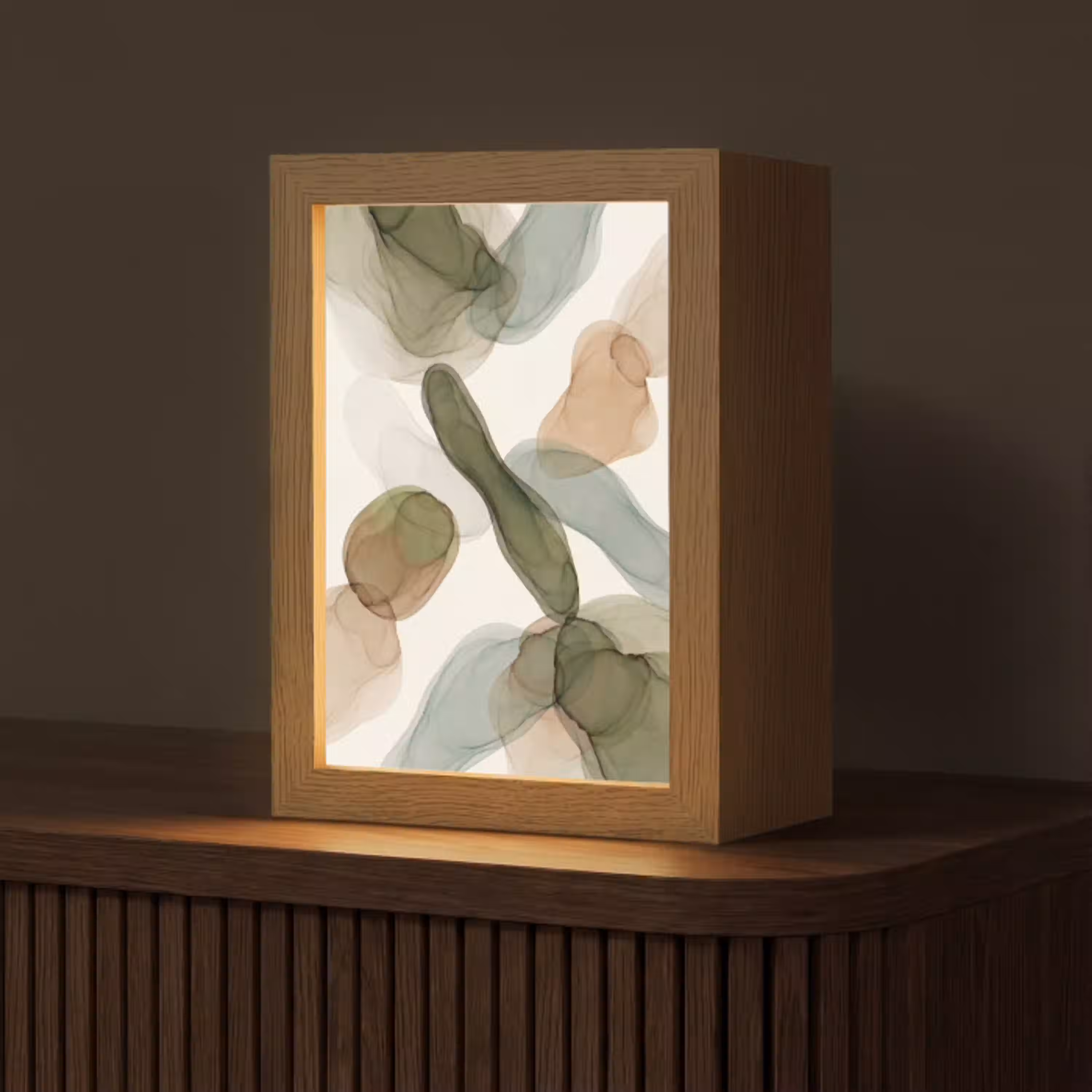 Abstract - Vormen - Modern - Kunst - Groen - Bruin Light Box met kabel (Tafellamp) klein -z3d_website