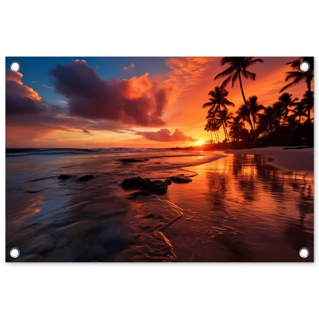 Tropische Zonsondergang tuinposter los doek klein -3d