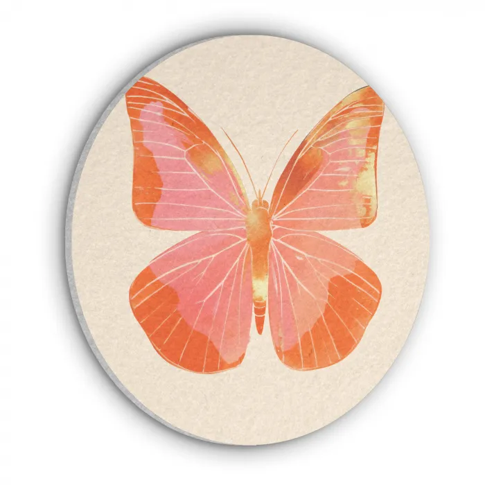 Vlinder - Minimalistisch - Roze Akoestische PET Vilt - Rond klein -3d