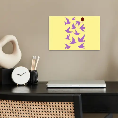 Vogels - Cirkel - Geel - Beweging poster papier klein -sfeer1
