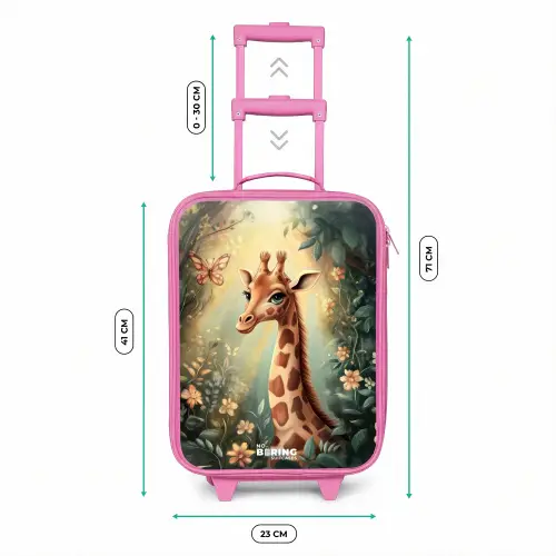 Jonge giraf tussen bloemen in zonnig woud Kinderkoffer - Roze klein -productfoto_formaten