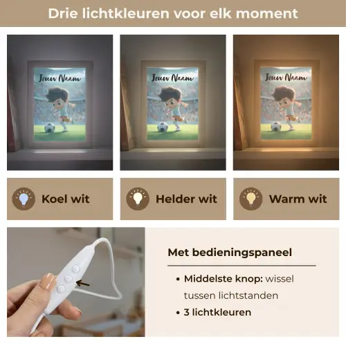 Jongen - Voetbal - Stadion - Zonlicht Light Box met kabel (Kinderlampje) klein -USP_lichtkleurNL