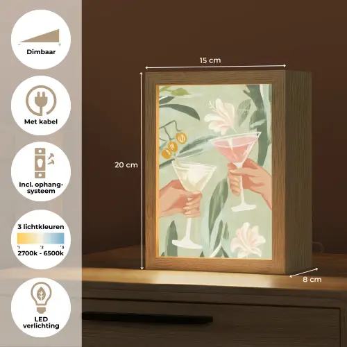 Glazen - Proosten - Bladeren - Groen Light Box met kabel (Tafellamp) klein -USP_NL