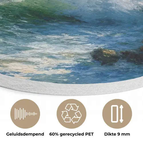 Zee - Golven - Rotsen - Meeuwen Akoestische PET Vilt - Rond klein -closeup_NL