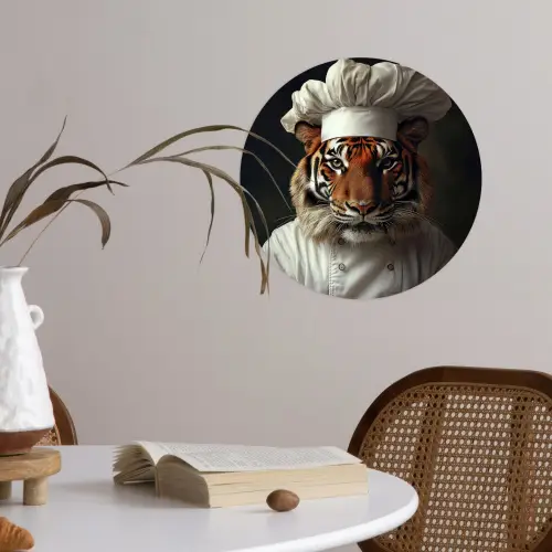 Tijger - Kokskleding - Bruin Wandcirkel behangsticker klein -sfeer3