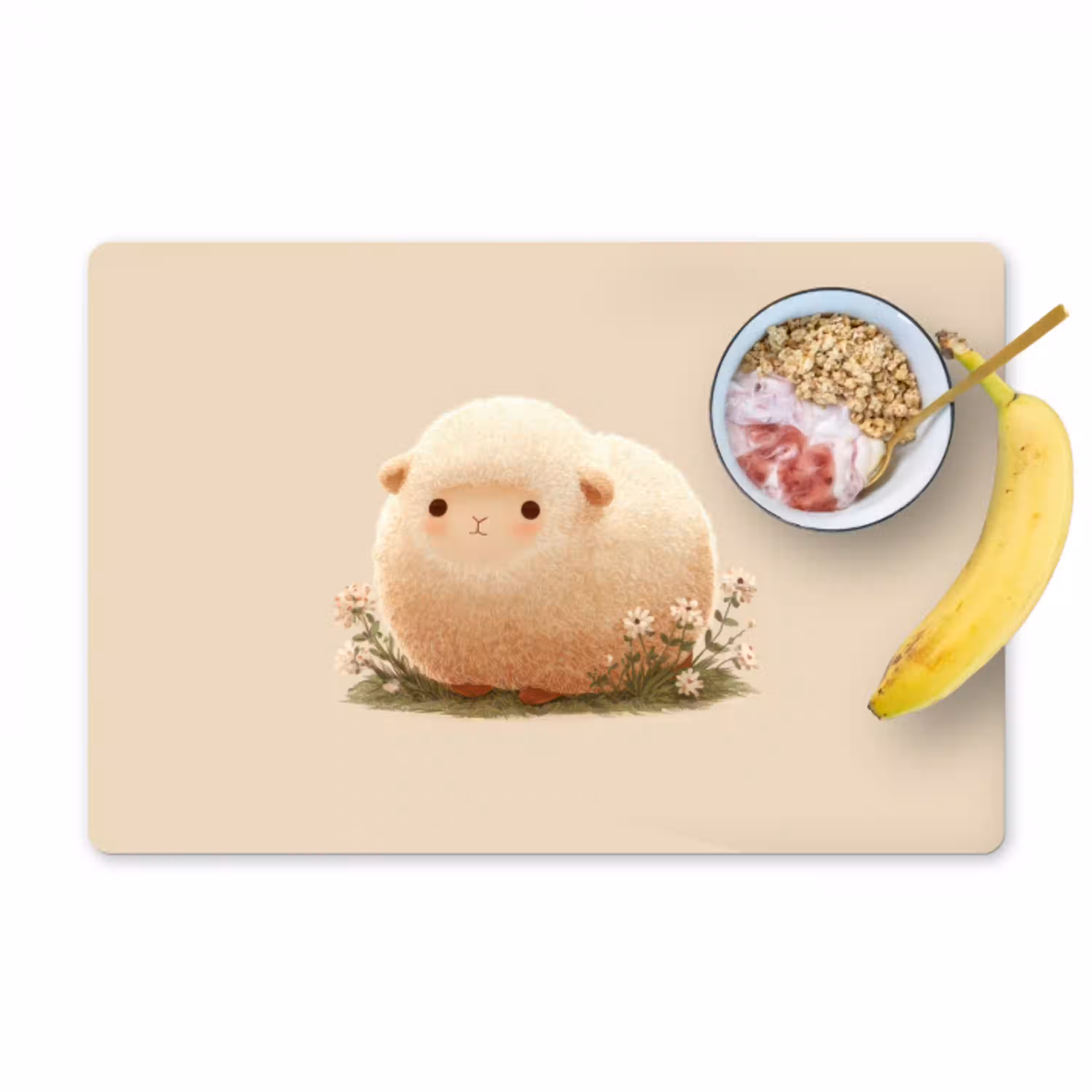 Schaap - Beige - Bloemen Placemat vinyl groot -zzzproduct_Kitchenyeah-website