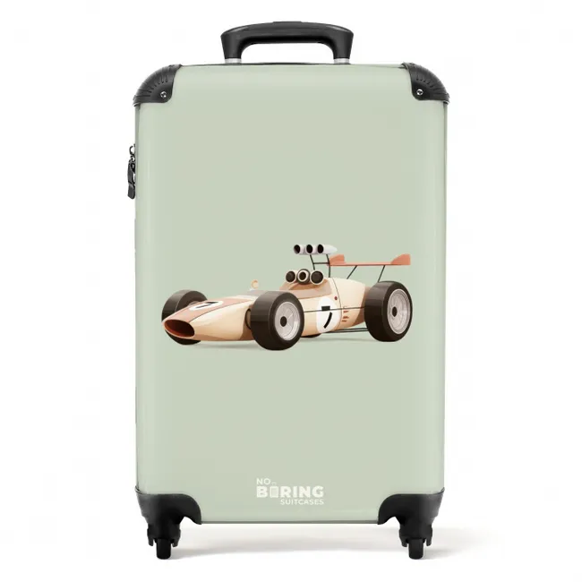 Beige retro raceauto op groen achtergrond NBS - Handbagage koffer - Volwassenen Unisex middel -productfoto_recht