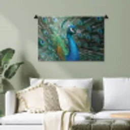 Pauw - Veren - Blauw Wandkleed katoen klein -sfeer7