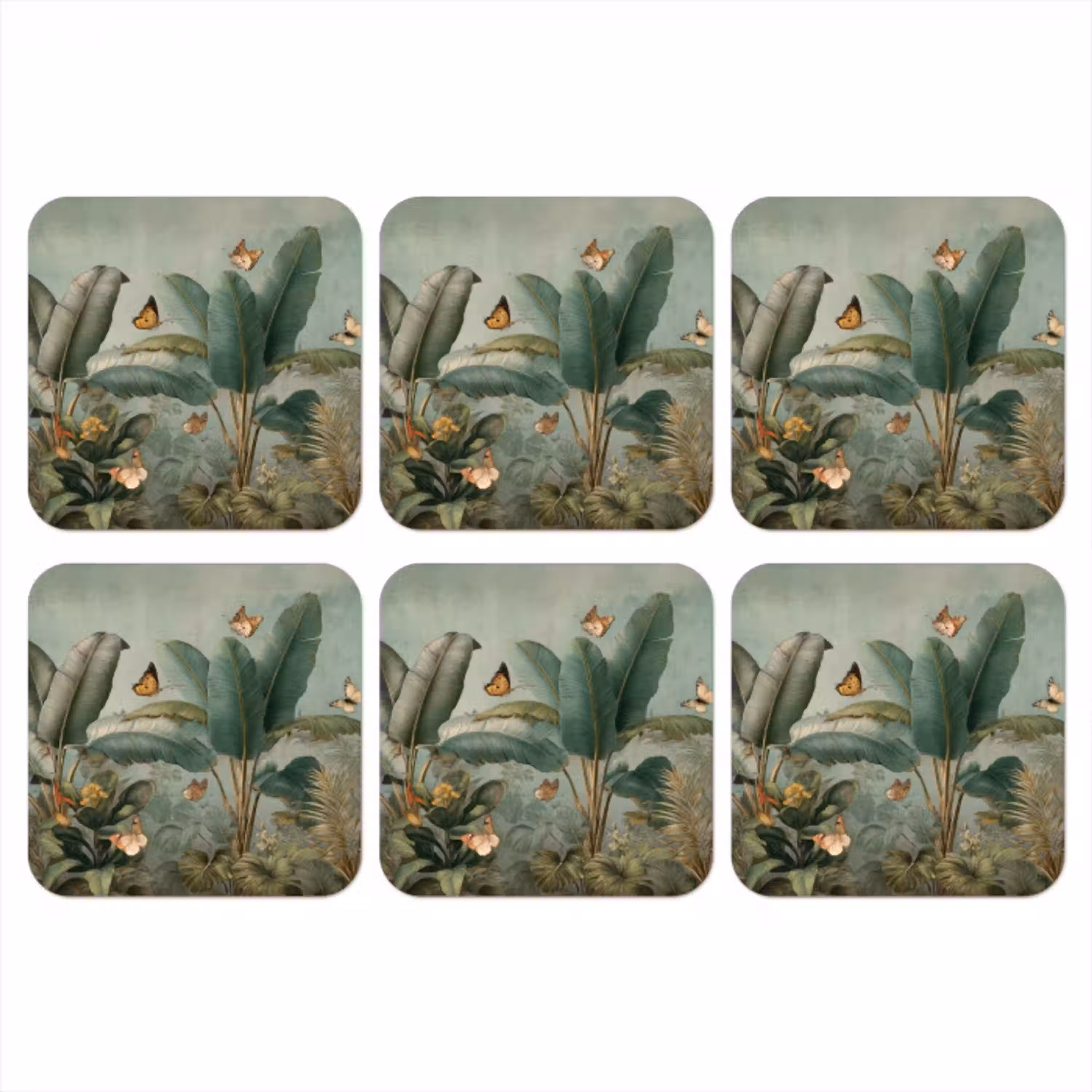 Tropisch bladerdek - Vlinders - groen - Bruin onderzetter kurk middel -3d