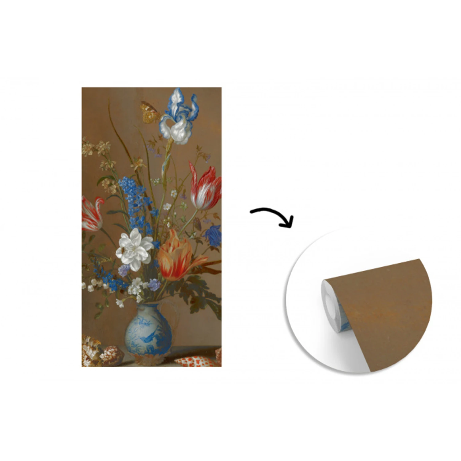 Bloemen in een Wan-Li vaas en schelpen - Schilderij van Balthasar van der Ast fotobehang vinyl groot -3d
