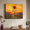 Zonnebloem - Mozaïek - Zonsondergang - Geel Textielframe zwart klein -sfeer3